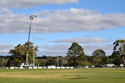 Contractors working on the new Goldfield Rec Reserve lights.